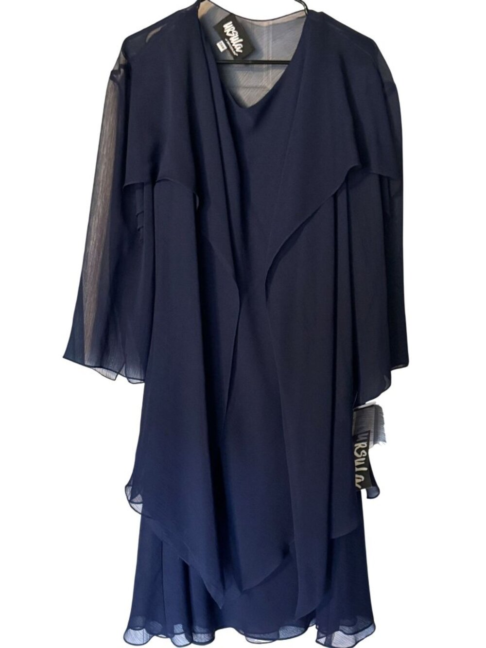NWT Ursula Of Switzerland Navy Blue Chiffon Formal Dress & Jacket Set Size 24W C